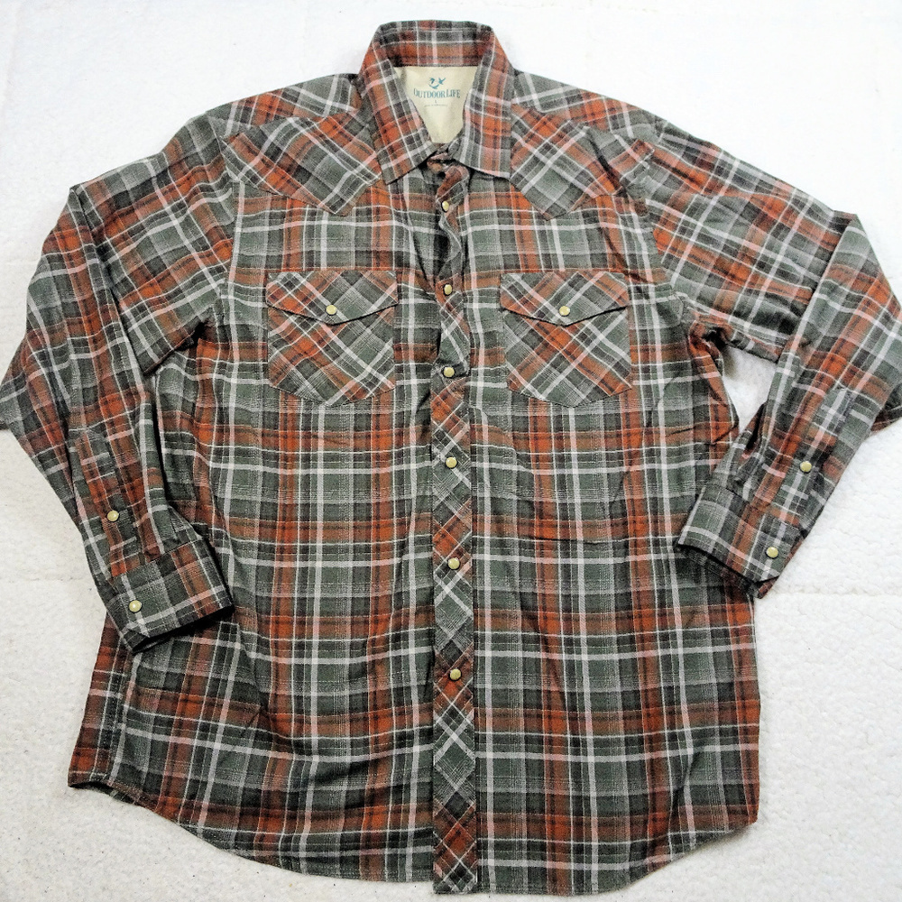 Outdoor Life Flannel Pearl Snap Button Up Shirt Lg
